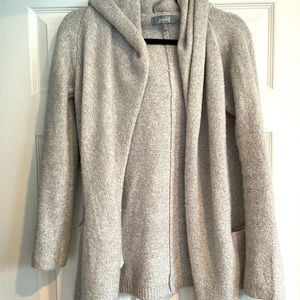Light gray cardigan sweater with hood